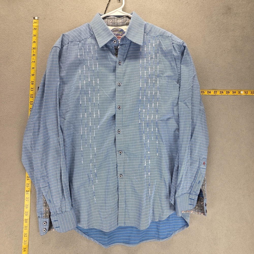 Robert Graham Shirt Mens XL Blue Stripe Long Sleeve Button Up Embroidered Casual